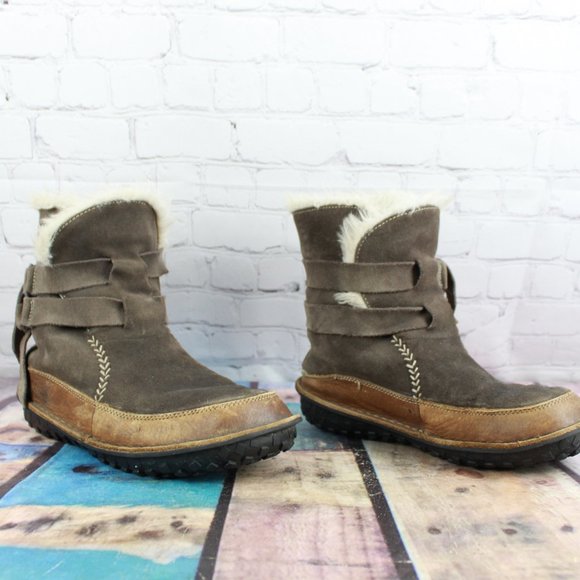 Sorel Tootega Brown Suede Fur Lined Ankle Strap Winter Boots Size 6 M - Picture 3 of 9